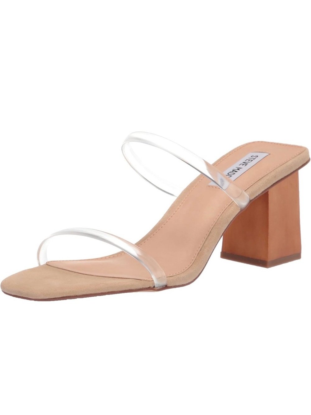 Steve Madden Clear Double-Strap Tan Block Heel Sandal